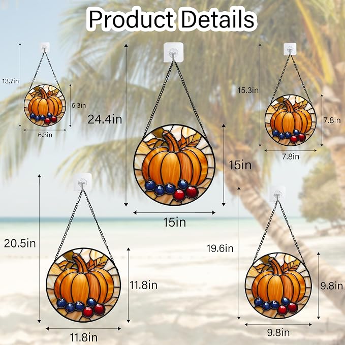 DASTOLL Stained Glass Window Hanging Fall Pumpkin Berries 6.3" - Suncatcher Door Garden Kitchen Sunroom Sun Catcher Autumn Home Decor Birthday for Mom Grandma Men Woman