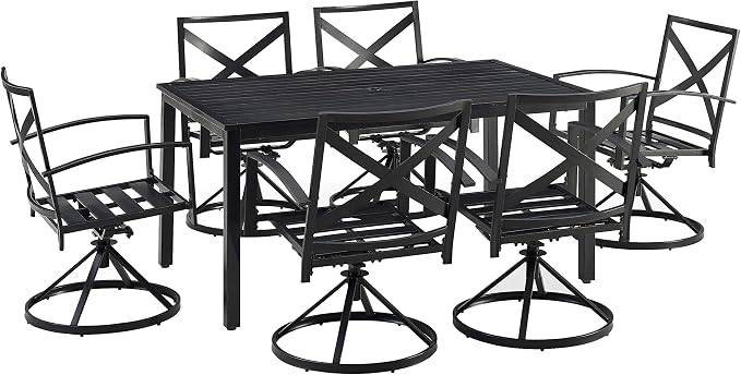 Crosley Furniture Kaplan 7-Piece Outdoor Dining Set for 6, Patio Table and Chairs for Backyard, Deck, Oiled Bronze with Mist Cushions