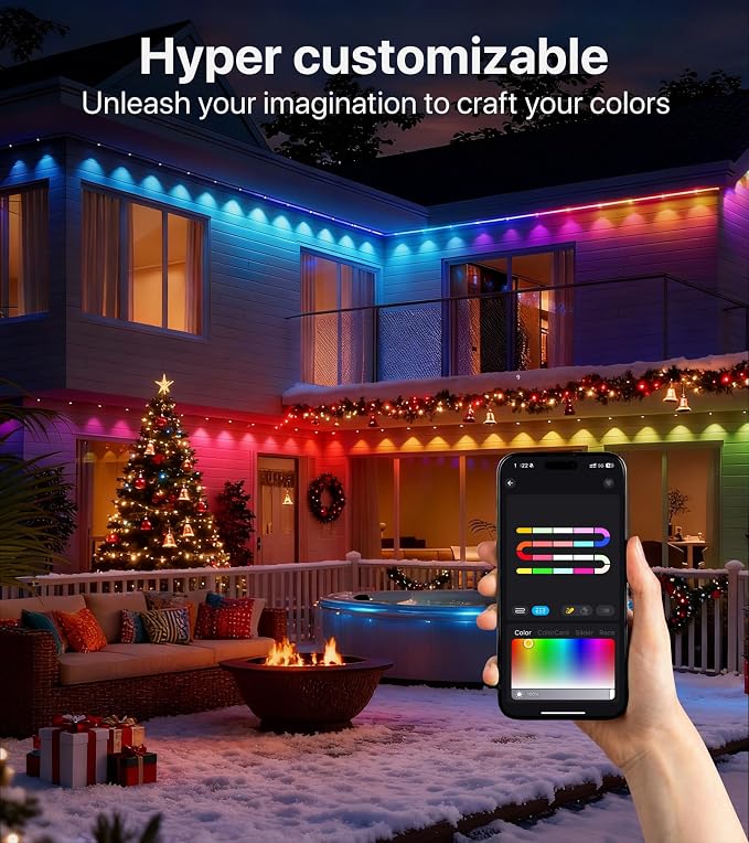 Permanent Outdoor Lights, 100FT RGB+IC Eave Lights, Music Mode | Permanent Outdoor Lights with App & Remote Control, 72+ Preset Scenes, Timer, and IP65 Protection for Homes, Yard