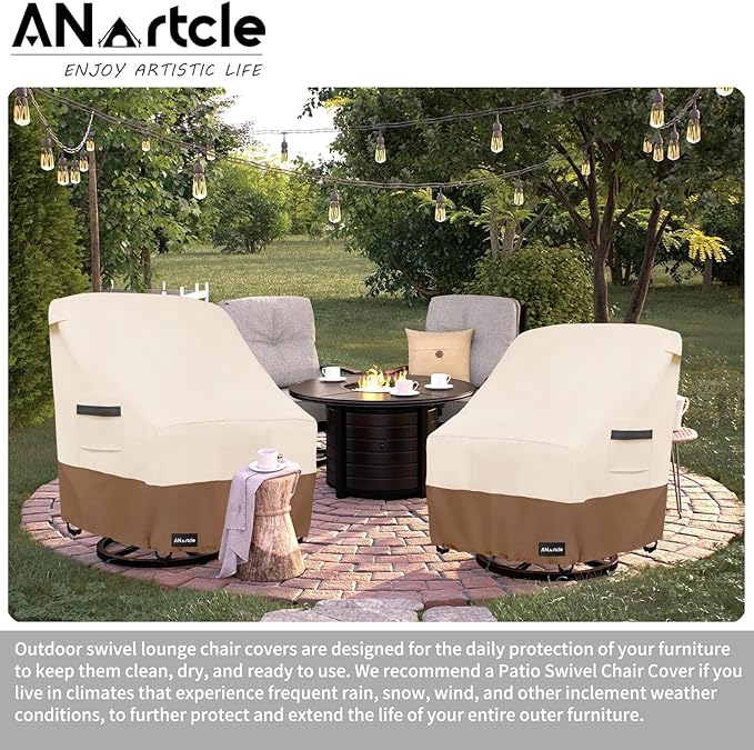 ANartcle Patio Chair Covers,600D Waterproof Heavy Duty Outdoor Lawn Patio Furniture Covers,Patio Swivel Chair Covers for Outdoor Furniture,(30W x 34D x 36H inches) Beige&Brown