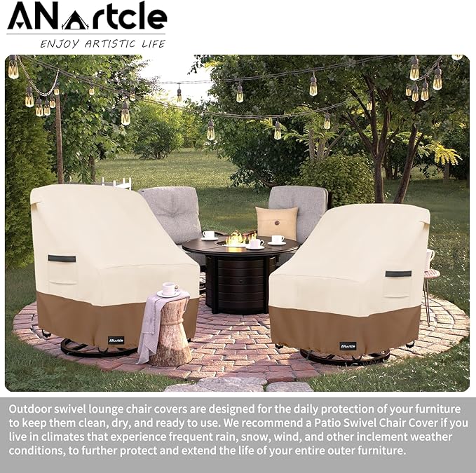 ANartcle Patio Chair Covers,600D Waterproof Heavy Duty Outdoor Lawn Furniture Covers,Patio Swivel Chair Covers for Outdoor Furniture,(35W x 37D x 36H inches) Beige&Brown