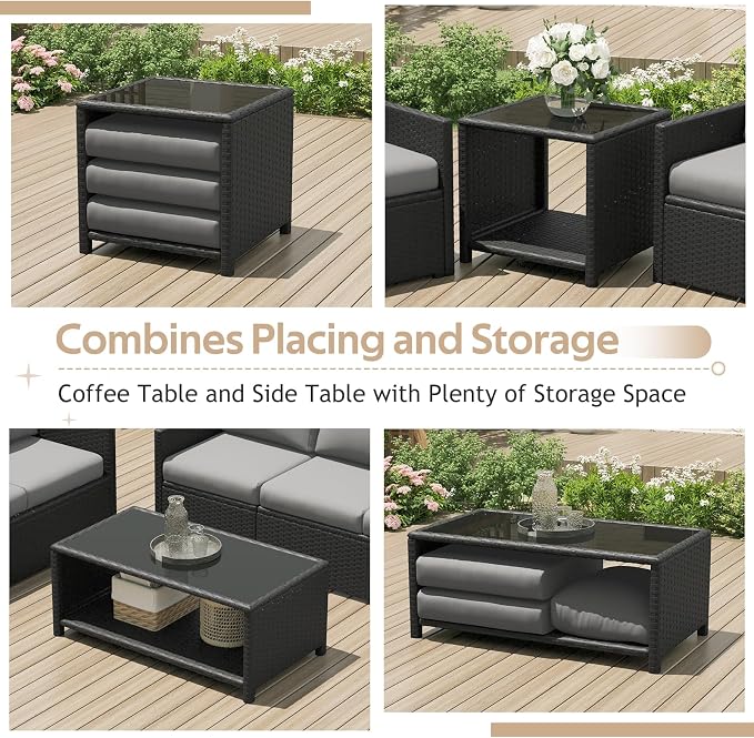 U-MAX Patio Furniture Set with Two Table, 7 PCS Outdoor Furniture for Garden