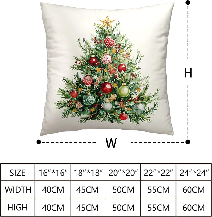Set of 2 Christmas Tree Pillow Covers Xmas Wreath Throw Pillow Covers Red and Green Decorative Pillow Case 24x24 Winter Holiday Cushion Case for Home Decor Couch Sofa