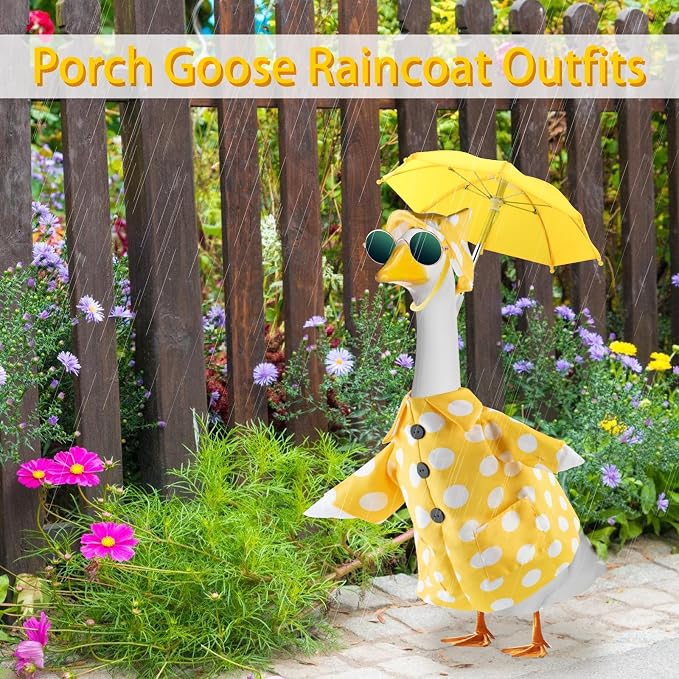 Porch Goose Outfits Summer with Sunglasses & Umbrella & Hat, Polka Dots | For 23" Cement Plastic Goose Statue, Autumn Costumes, Garden Lawn Decor, Goose Costume for Yard Statues, Hawaiian Style