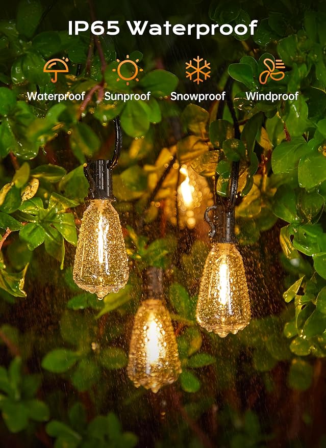 Minetom 132FT Outdoor String Lights with Remote, ST38 Patio Lights Dimmable | Waterproof LED Outdoor Lights with 3 Modes, Shatterproof Connectable Hanging Outside Lights for Backyard Porch Garden Decor