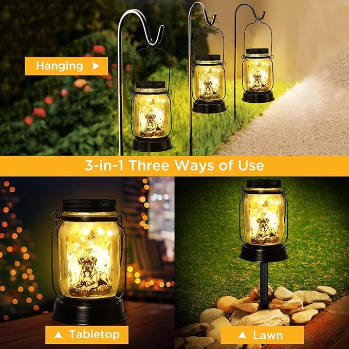 Boxer Dog Gifts for Women/Men Boxer Dog Lovers Solar Lantern Mom Birthday, Mothers Day, Christmas Gifts, Solar Garden Decoration Outside for Yard, Patio,Backyard,Porch, Torches