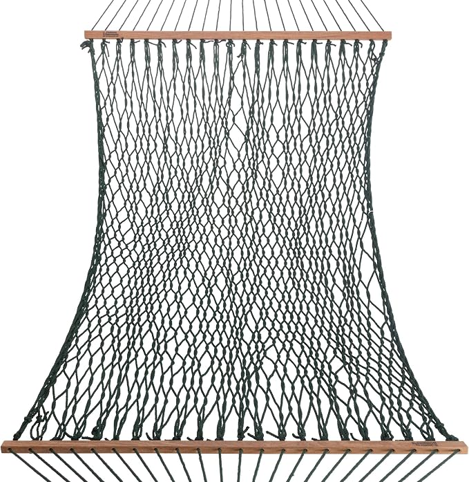 Hatteras Hammocks Small Green DuraCord Rope Hammock – 11 ft. x 45 in., 450 lb Capacity, Cumaru Spreader Bar, Zinc-Plated Hardware, Handcrafted in The USA