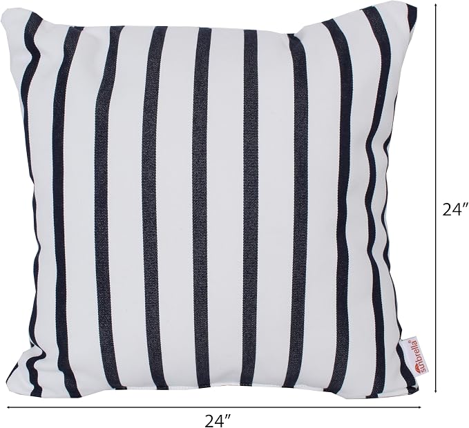 Outdoor/Indoor Sunbrella Throw Pillow Cover Only Square Set of 2 Pieces 24 inch x 24 inch Lido Indigo Stripe - Insert Not Included, Indigo/White