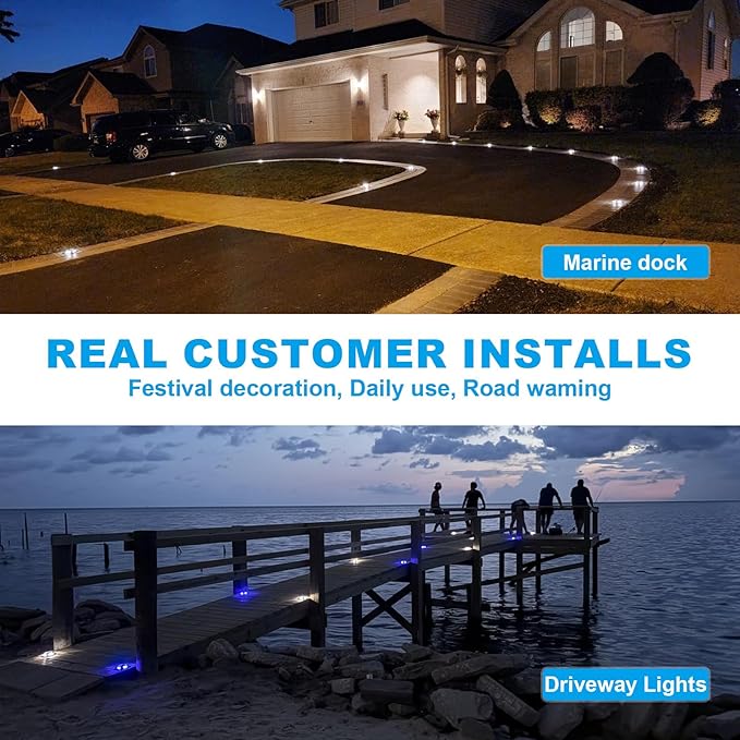 VOLISUN Solar Driveway Marker Lights Dock Marine Led Deck Outdoor 20 Pack | 2 Colors in 1,Solar Powered Waterproof Warning Step Lights for Pathway Garden Sidewalk Walkway (Blue/White)