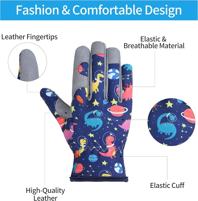 Baidast Garden Gloves for Kids, Breathable Leather Gardening Gloves for Digging, Planting, Pruning