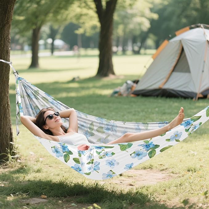 Camping Hammock Outdoor Hammocks for Outside Forget-me-not Flower Beach Trees Portable Lightweight with Pockets Tree Straps Indoor