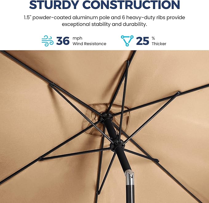 Kiss the Water 6.5' x 10' Patio Umbrella, Rectangular Outdoor Umbrella, Metal Pole Pool Umbrella with Crank and Push Button Tilt, Large Patio Umbrella with Polyester Canopy