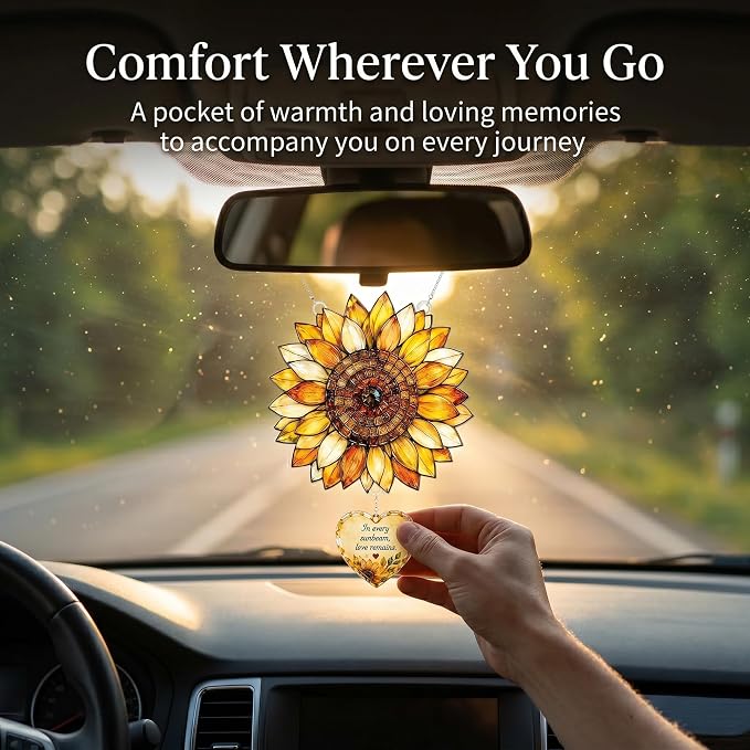 Sunflower Decor 4 inch Memorial Suncatcher for Loss of Loved One, Bereavement Gifts, Sympathy Gifts, in Memory of Loved One Gifts, Remembrance Gift for Loss, Memorial Keepsakes