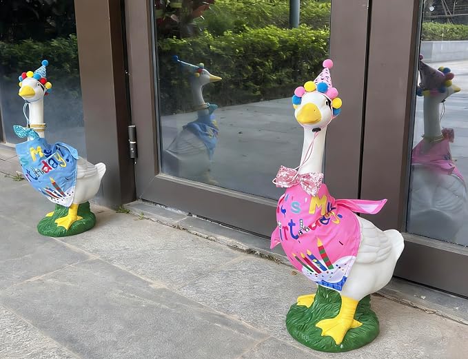 20" Porch Goose Statue Garden Decor - Large Goose Sculpture with Birthday Outfits, Indoor/Outdoor Decorations Resin Figurine, for Garden, Patio, Lawn, Gifts for Mum/Grandma
