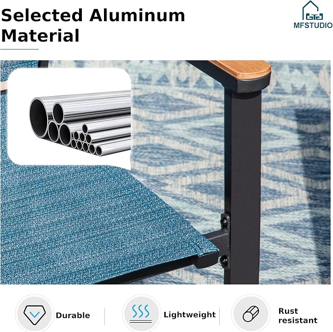 MFSTUDIO 5 PCS Patio Dining Set with 4 Stacking Aluminum Armchair(Blue) and 1 Square Heavy Duty Table