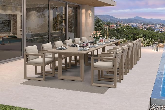 PURPLE LEAF 13-piece Outdoor Dining Set Aluminum Oversize Patio Furniture Table and Chairs Set with All Weather Thick Cushion Rectangular Patio Dining Sets for Large Backyard Garden Poolside, Khaki