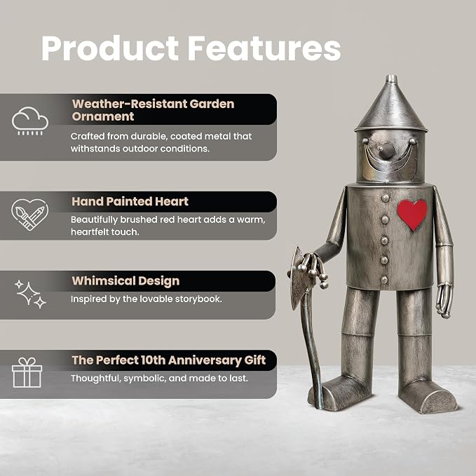 The Enchanted Garden Bringing Gardens To Life Tin Man Outdoor Statue – Whimsical Metal Yard Decor for Lawn or Patio – Unique Weatherproof Ornament – Giftable Sculpture for Outdoor Enthusiasts