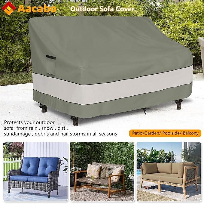 Outdoor Sofa Cover,Patio Loveseat Cover,3-Seater Bench Cover,Waterproof Heavy Duty Patio Furniture Covers,85" W x 38" D x 35" H Inches Grey Green