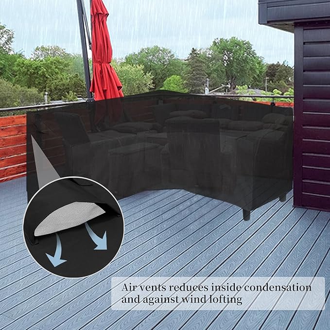 Easy-Going 600D Patio V-Shaped Sectional Sofa Cover, Waterproof Outdoor Sectional Cover,Heavy Duty Garden Furniture Cover with Air Vent 118" L (on Each Side) x 33.5" D x 31" H, Black