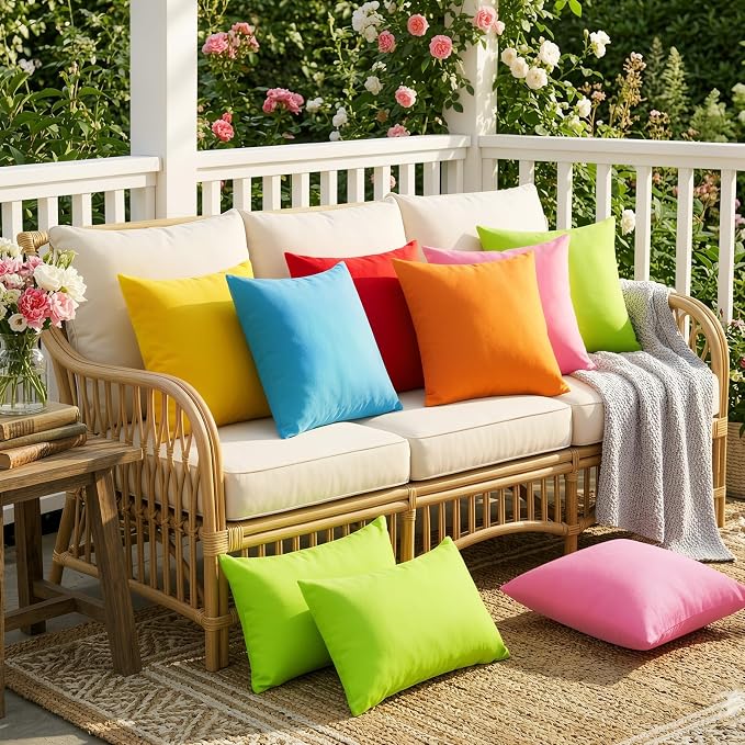Lewondr 2 Pack Waterproof Outdoor Pillow Covers, 12"x20", Fluorescent Green | Waterproof, Solid PU Coating Throw Pillow Case, UV Protection Garden Cushion Cover, for Patio Decorative Sofa Couch Balcony