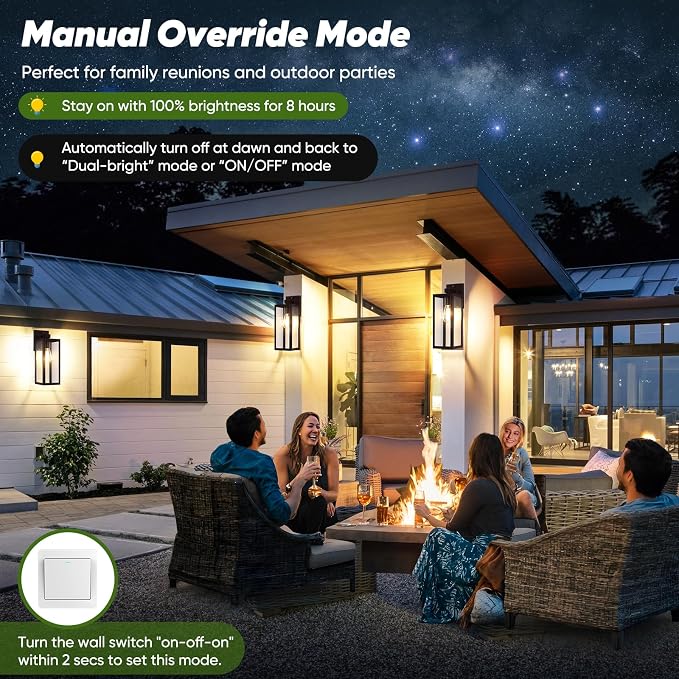 2-Pack 15” Upgraded Motion Sensor Outdoor Wall Lights, Brown | Auto ON/OFF, 3 Lighting Modes, Waterproof, Rust-Resistant, Durable Metal & Clear Glass, Standard E26 Sockets, Easy to Install