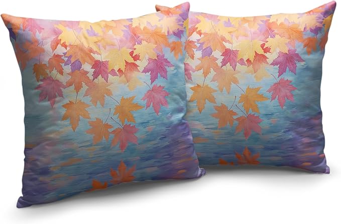 Fall Pillow Covers Maple Leaves Thorw Pillow Covers 16x16 Set of 2 Autumn Maple Leaf Teal Pillowcase Double Sided Printing Cushion Case for Home Decor Couch Sofa