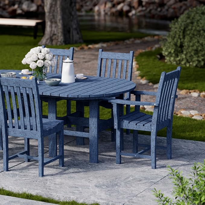 Wildridge Classic 7-Piece 44"x84" Dining Set, Patriot Blue - Outdoor Weather Resistant Recycled Plastic Furniture for Patio