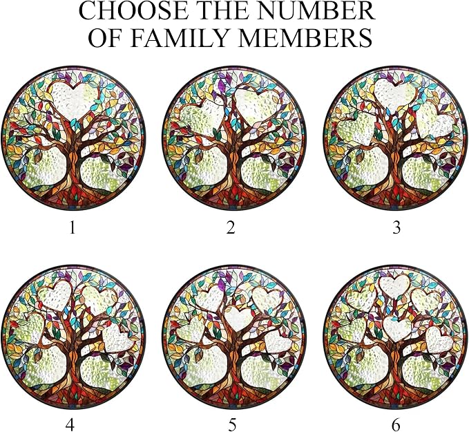 Personalized Family Tree Stained Glass Window Hanging Suncatcher - Warmness Father's Day, Mother's Day, Birthday Gift, Custom Family Name, Kid's Name