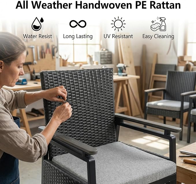 5 Piece Patio Dining Set, Outdoor Dining Table Set for 4, Aluminum Outdoor Dining Sets with Removable Cushions, Space Saving Rectangular Dining Table and Patio Chairs for Balcony/Deck, Black