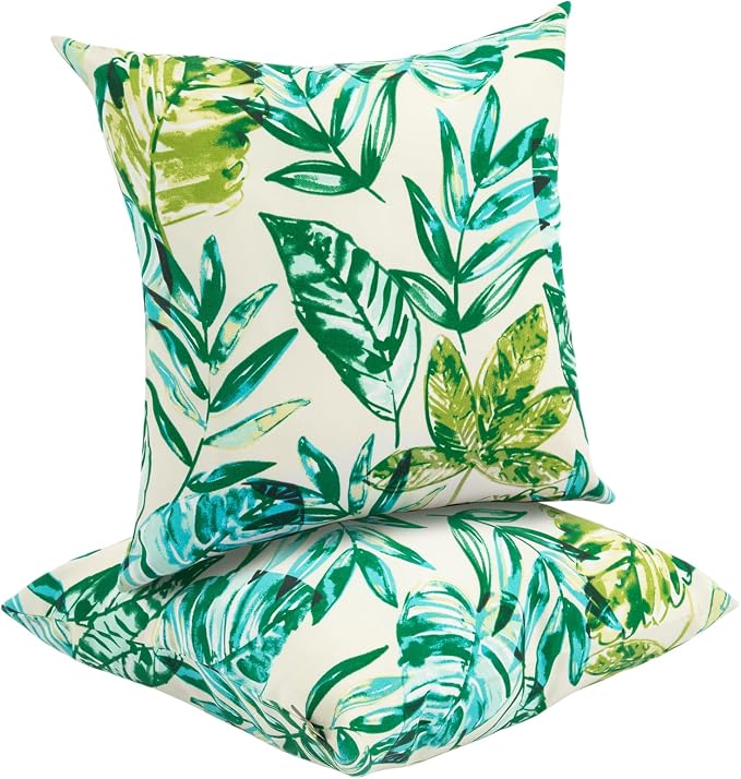 FUNHOME Water Resistant Outdoor Throw Pillows for Patio Furniture,18x18 Inch Decorative Pillows Set of 2 with Insert,Hidden Zipper Headrests for Sofa Couch Chair(Palm Leaf)