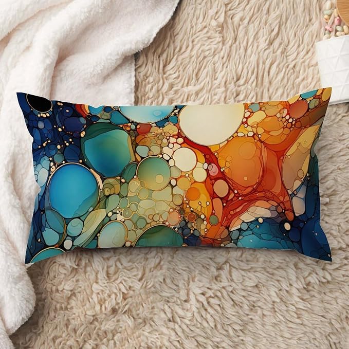 Lumbar Pillow Cover Ink Rainbow Shapes with Gold Cushion Cases Modern Abstract Alcohol Ink Textures Pillow Cover Accent Outdoor Garden Decoration for for Home Decor Sofa Bedroom Car 12x24in