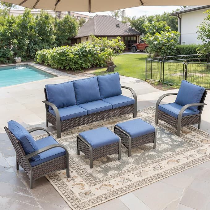 Belord Wicker Patio Chairs Set of 2-300LBS Weight Capacity Oversize Outdoor Patio Chairs with High Backrest Metal Curved Armrest, All Weather PE Rattan Outdoor Seating for Porch Deck Backyard