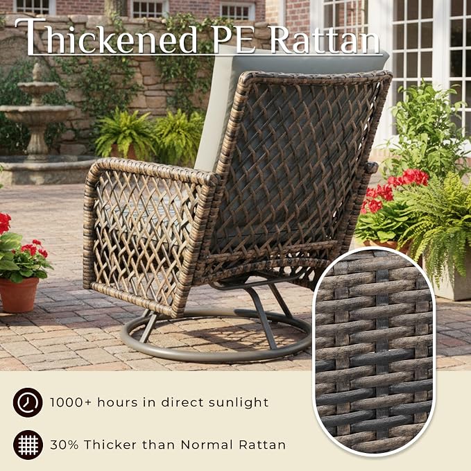 AECOJOY Patio Furniture Set Outdoor Sectional Sofa Couch and High Back Swivel Rocker Patio Chairs 6PCS Brown Wicker Conversation Set (Dark Grey, 6PCS- Whole Set)