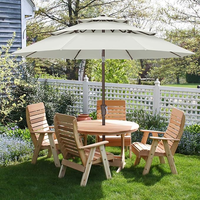 ABCCANOPY 11Ft 3 Tiers Market Umbrella, Outdoor Table Umbrella for for Patio, Deck, Backyard (Light Beige)