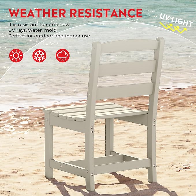 Costaelm Outdoor Dining Chair, Armless Patio Adirondack Chair, HDPE Poly Lumber, Waterproof Indoor/Outdoor Restaurant Bistro Dining Chair for Outside Porch Backyard Garden, Sand