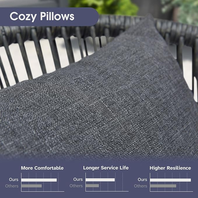 PURPLE LEAF 16 Pieces Patio Dining Set Wicker Outdoor Furniture Rectangular Table and Chairs Set for Garden Deck Aluminum Frame Backyard Kitchen Set, Cushions and Pillows Included Grey