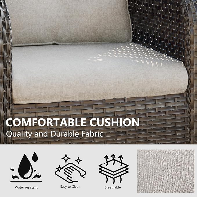 Outdoor Swivel Rocker Patio Chairs Set of 2 - Outdoor Wicker Swivel Glider Chairs 2 Pieces with Olefin Fabric Cushions Suitable for Backyard Deck and Porch(Mixed Grey/Beige)