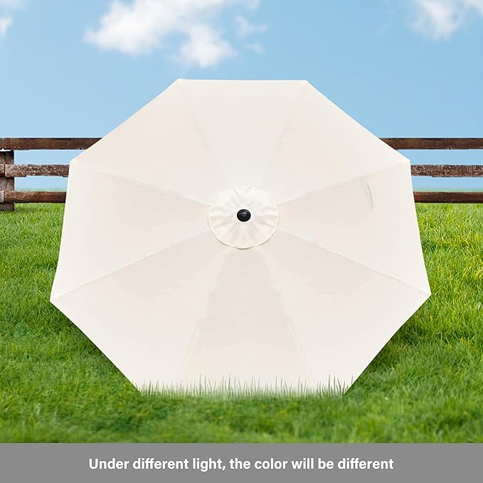 HealSmart 2pcs 9ft Patio Umbrella with Push Button Tilt/Crank, Outdoor Table Market Yard Umbrella with 8 Sturdy Ribs for Garden, Backyard, Deck, Pool, Beige
