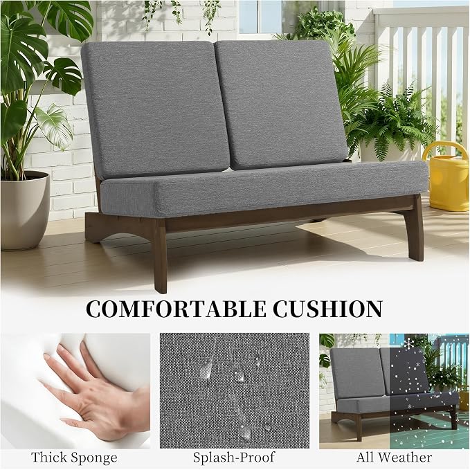 7 Pieces All Weather Wood Patio Furniture Sets, 2 Patio Loveseat, 4 Patio Bistro Chair, Outdoor Sectional Sofa Furniture Backyard Conversation Set with Coffee Table - Grey