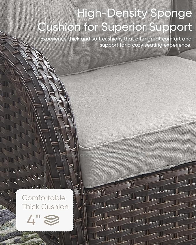 HUMMUH Outdoor Patio Couch with Thick Cushions Patio Sofa for Deck Lawn Porch Balcony Poolside-Brown/Beige