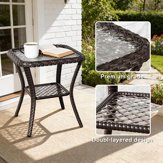 6 Piece Patio Wicker Conversation Set, All-Weather Use Outdoor Wicker Loveseat with 2 PE Rattan Ottomans,2 Chair, 1 Side Table, Ideal for Porch, Backyard, Balcony, Poolside, Blue