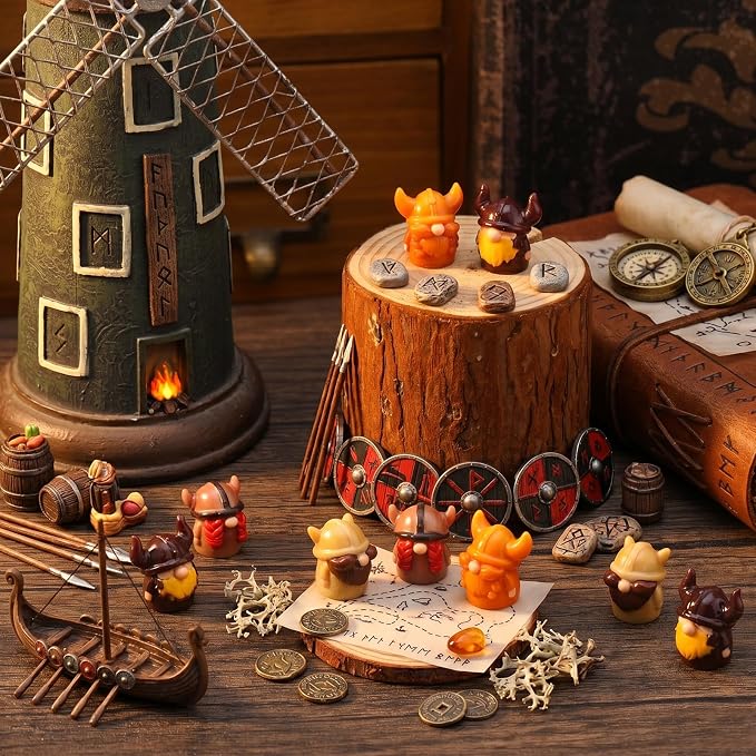 40Pcs Mini Viking Gnome Resin Figurines with Bullhorn Helmet | Nordic Style Mini Resin Gnome Ornaments Ideal For Home Table Cabinet Shelf Decor Holiday Landscape Craft Accessories