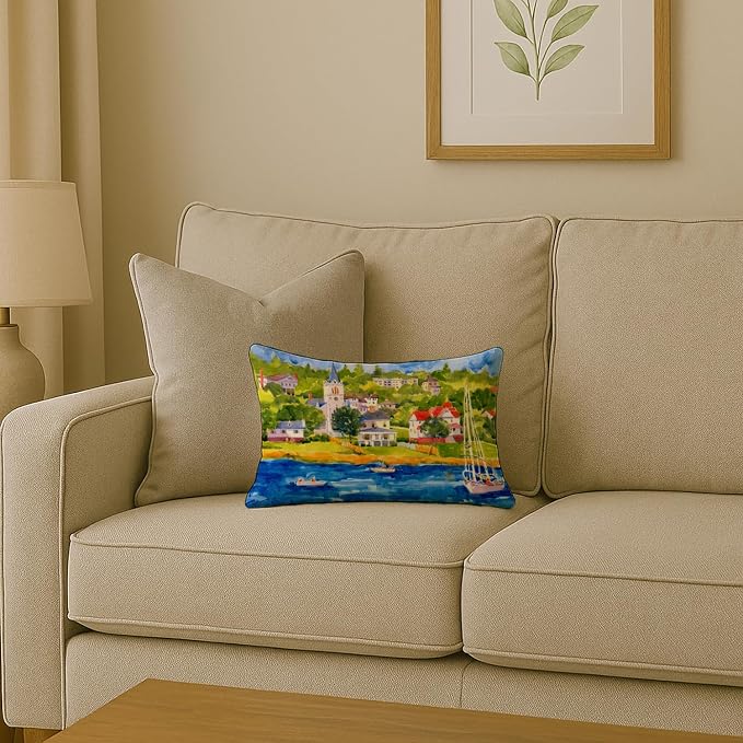 Caroline's Treasures 6031PW1216 Harbour Scene with Sailboat Canvas Fabric Decorative Pillow Machine Washable, Indoor Outdoor Decorative Pillow for Couch, Bed or Patio, 12HX16W