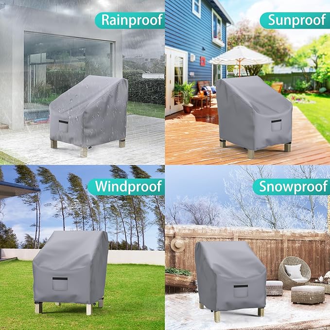 Patio Chair Covers for Outdoor Furniture Waterproof 2 Pack, Lawn Chair Covers 600D Heavy Duty Oxford Cloth, Large Covers for Lounge Lawn Deep Seat 38" W x 31" D x 29" H-Gray