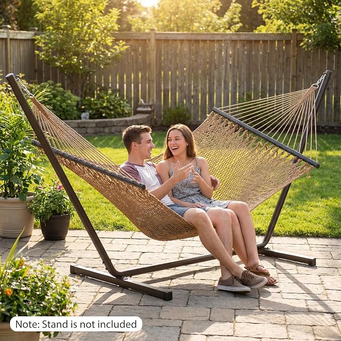 Tangkula 10.5FT Caribbean Double Hammock, Heavy Duty Portable Hammock with Curved Spreader Bars, Soft-Spun Polyester Rope, 2 Person Outdoor Hammocks for Outside, 600 lbs Max Load
