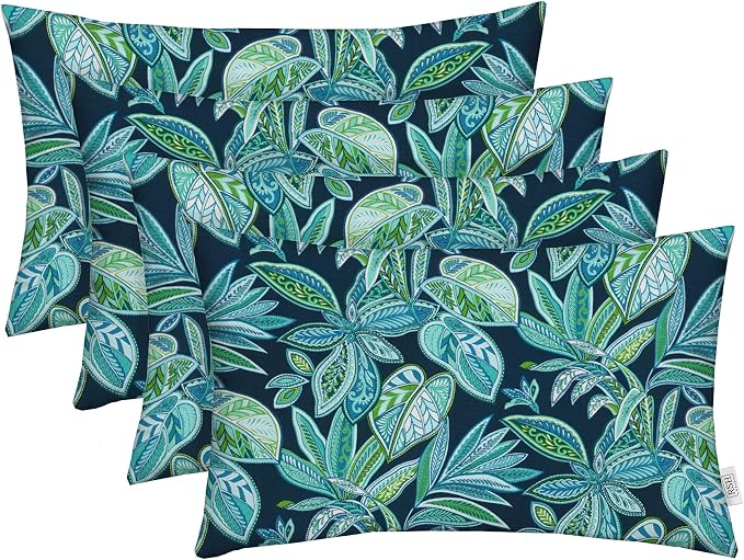 RSH DECOR: Lumbar Throw Pillows Set of 4 | 20” x 12" | All-Weather Spun Fabric | Water and Fade-Resistant | Outdoor Support Pillows for Patio Furniture | Crestwood Marine - Made in USA