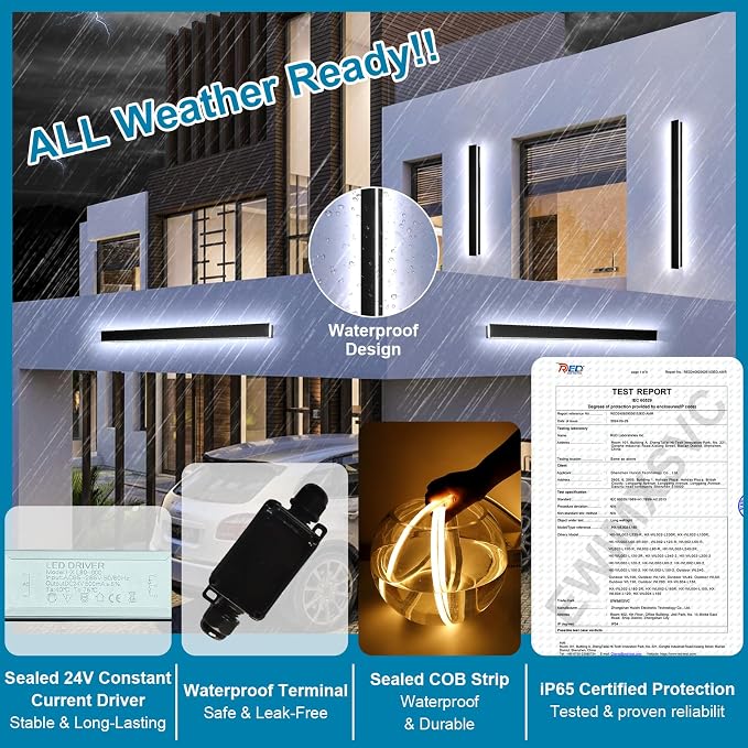 EWIMXVC 2 Pack 47inch Outdoor Wall Sconce, 2700k-6500k Dimmable Modern LED Wall Lights, IP65 Waterproof Long Strip Wall Lamps, Black Wall Mount Outside Lighting Fixtures for House, Porch, Garage