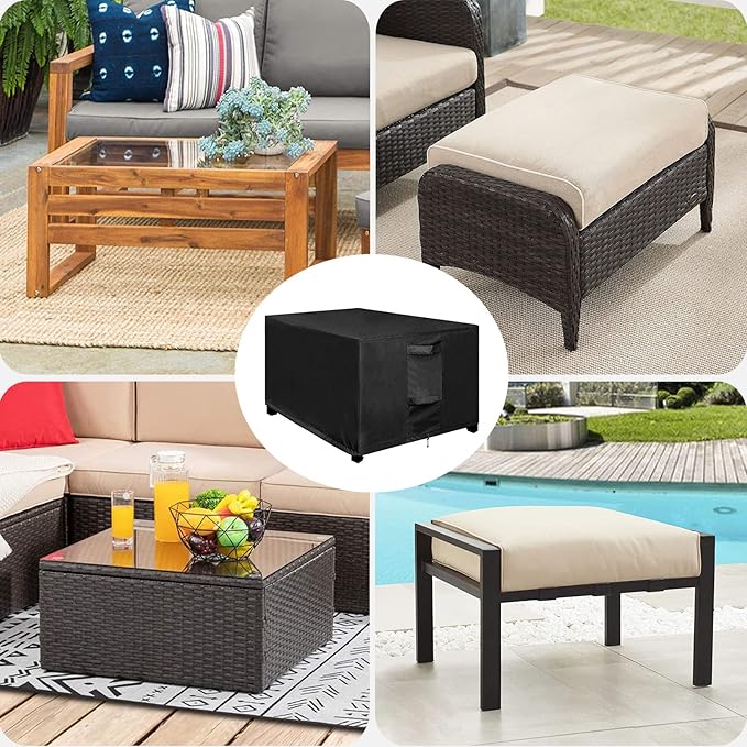 OutdoorLines Outdoor Waterproof Patio Ottoman Covers - Rectangle UV-Proof Patio Side Table Cover Windproof Heavy-Duty Furniture Covering Protector 48L x 25W x 18H Inch, Black