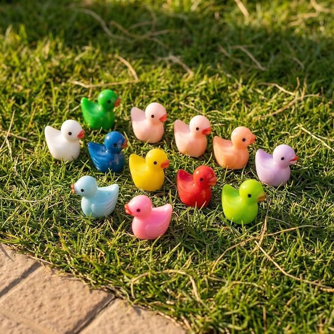 120PCS Mini Resin Ducks 12 Colors | Tiny Colorful Resin Ducks, Miniature Tiny Plastic Animal Figures for Micro Landscape Fish Tank Garden Dollhouse DIY Decor
