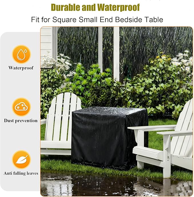 End Tables Cover, Waterproof Sun Dust Protection with Drawstring, Fits Square Small End Bedside Table, Deck Balcony Furniture Protector, Black-20.1"D x 20.1"W x 17.5"H
